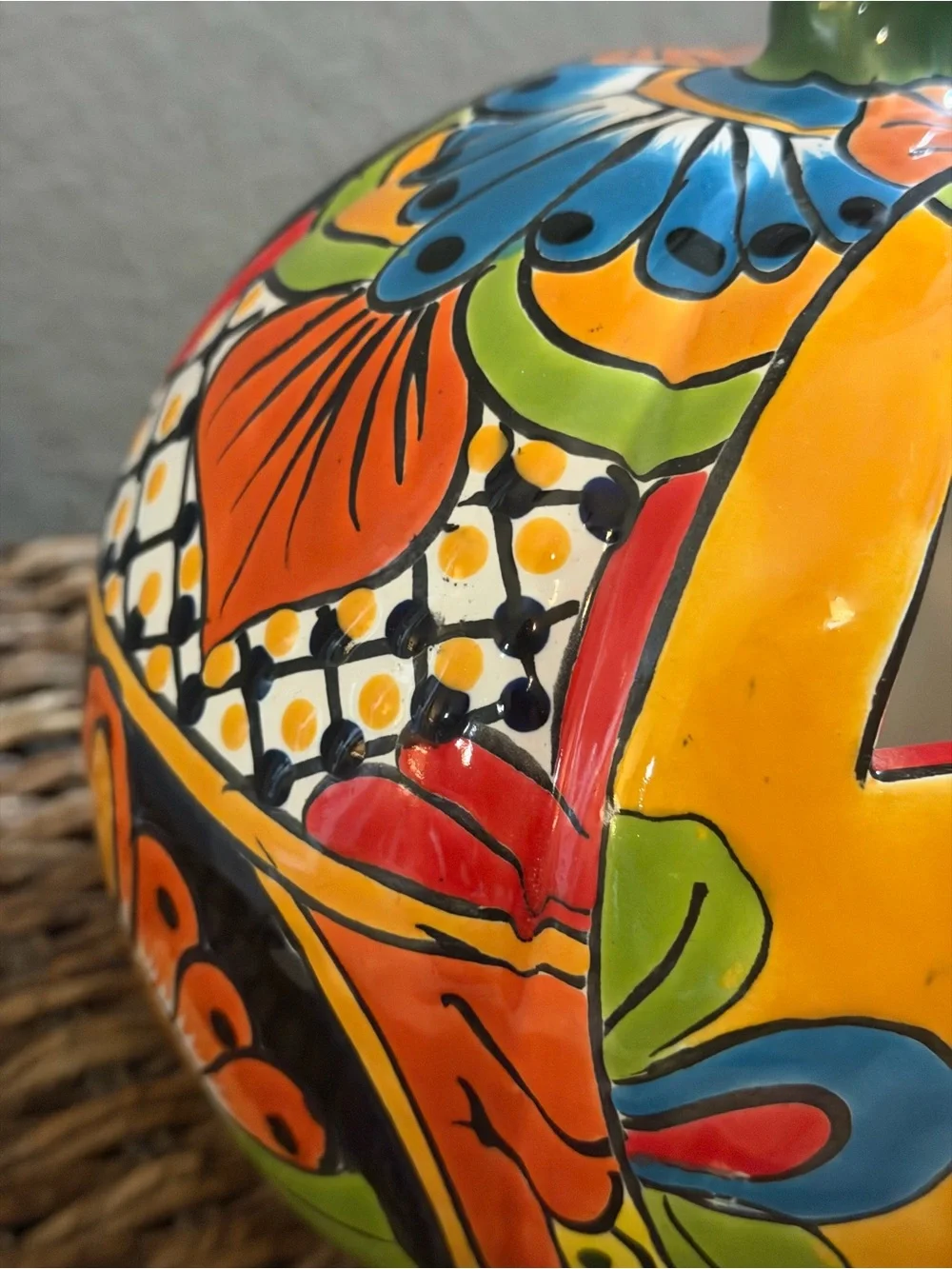 Talavera Pumpkin Luminaria Large – Hand Painted Mexican Jack O Lantern Decor